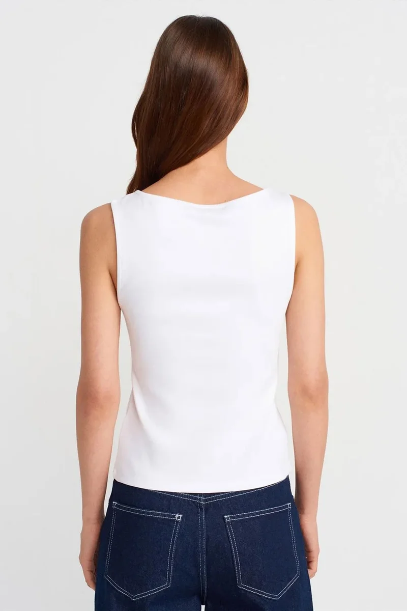 Dilvin White DILVIN Sleeveless Slim-Fit Jersey Blouse With Zip for Women | Best Price UAE