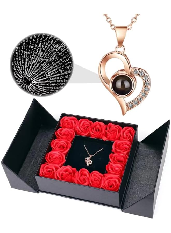 erorex Eternal Rose Gift Set with Necklace – 16 Soap Roses, 100 Languages 'I Love You,' Perfect for Valentine's Day, Mother's Day, Anniversaries  - Image 1