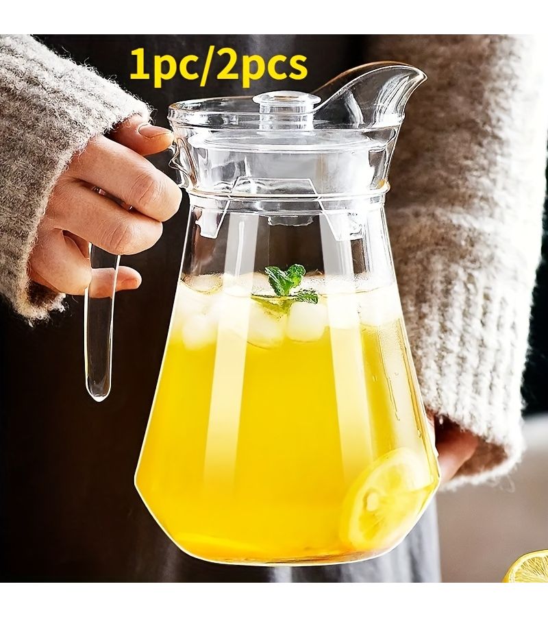 1pc Clear Plastic Heavy Duty Acrylic Water Pitcher With Lid 1000ml Capacity For Beverages Juice Milk Tea Summer Drinkware Carafe Jug - Image 1