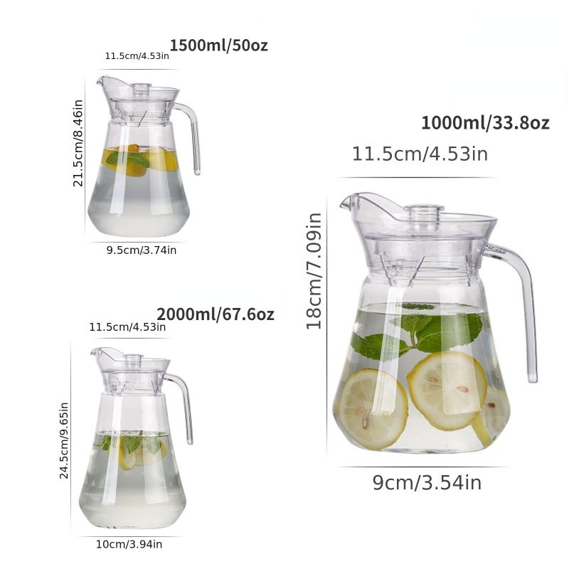 1pc Clear Plastic Heavy Duty Acrylic Water Pitcher With Lid 1000ml Capacity For Beverages Juice Milk Tea Summer Drinkware Carafe Jug - Image 2
