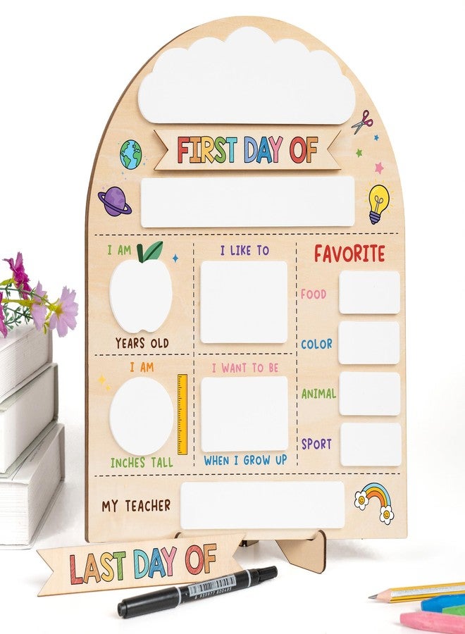DINIZON My First Day of School Sign 12"x10", First and Last Day of School Board with Marker, Reusable Back to Class Wooden Chalkboard for Preschool, Pre-K, and Kindergarten, Easy to Write & Clean Board - Image 3