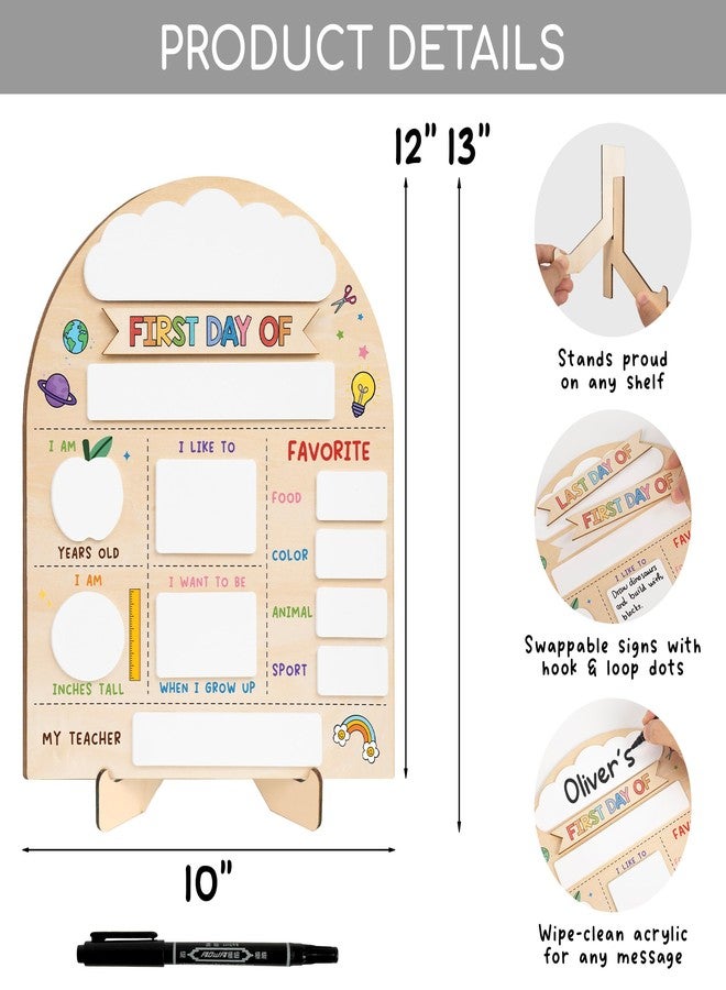 DINIZON My First Day of School Sign 12"x10", First and Last Day of School Board with Marker, Reusable Back to Class Wooden Chalkboard for Preschool, Pre-K, and Kindergarten, Easy to Write & Clean Board - Image 2