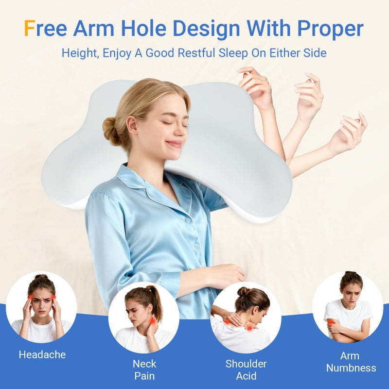 Wattne Side Sleeper Pillows with Arm Holes- Memory Foam Shoulder Pillow for Side Sleepers Neck Support & Rotator Cuff Pain Relief, 2PCS Pillowcase, Ergonomic Knee, Leg, Arm Pillow for Adults (Light Grey) - Image 4