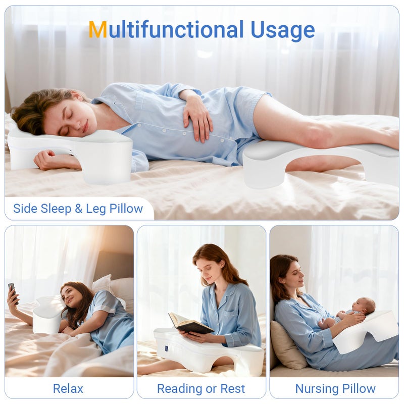 Wattne Side Sleeper Pillows with Arm Holes- Memory Foam Shoulder Pillow for Side Sleepers Neck Support & Rotator Cuff Pain Relief, 2PCS Pillowcase, Ergonomic Knee, Leg, Arm Pillow for Adults (Light Grey) - Image 5