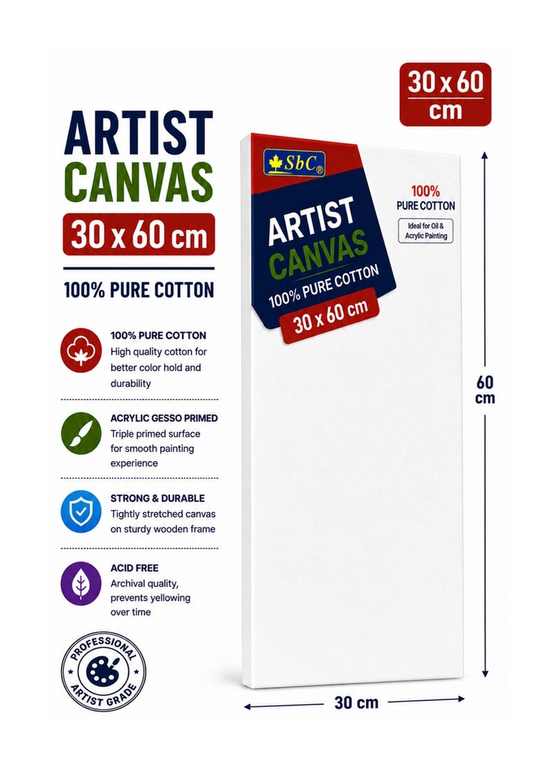 SBC 1-Piece Pure Cotton Artist Canvas Board 30x60cm Size - Image 1