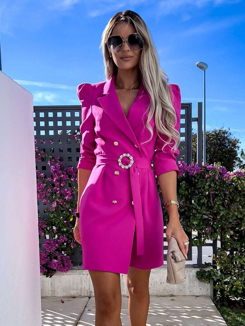 Amazon new suit jacket double-breasted lapel lace-up dress with belt Red