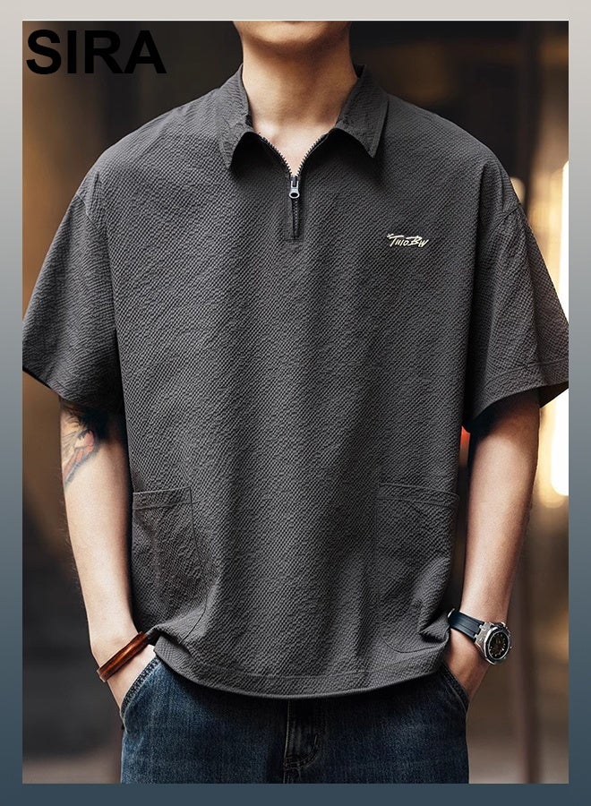 SIRA Men’s Breathable Polo Shirt – Soft & Comfortable Quick-Dry Summer T-Shirt for Casual, Travel, Outdoor | Stylish Half-Zip Design for Office, Beach & Camping（Gray） - Image 1