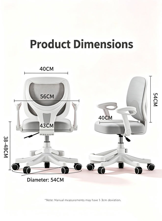HQ-GAMING Kids Study Chair with Height Adjustment, Ergonomic Kids Desk Chair, Posture Support Chair,  90° Flip-Up Armrests, Gravity Lock Wheels, Adjustable Footrest, Swivel Mesh Desk Chair for Home School Desk (Grey) - Image 2