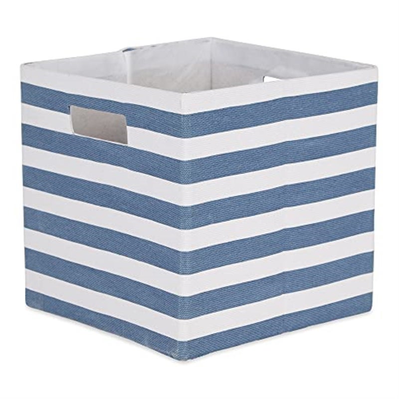 Design Imports DII Polyester Cube Stripe French Blue Square 11x11x11 - Image 1