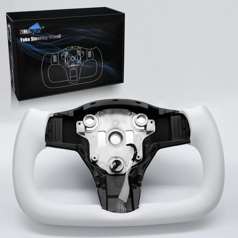ZIMABLUE Yoke Steering Wheel Personalized Yoke Steering Wheel Nappa Leather without Front Trim for Tesla Model 3 20172023 Model Y 20192024 With Heating Function
