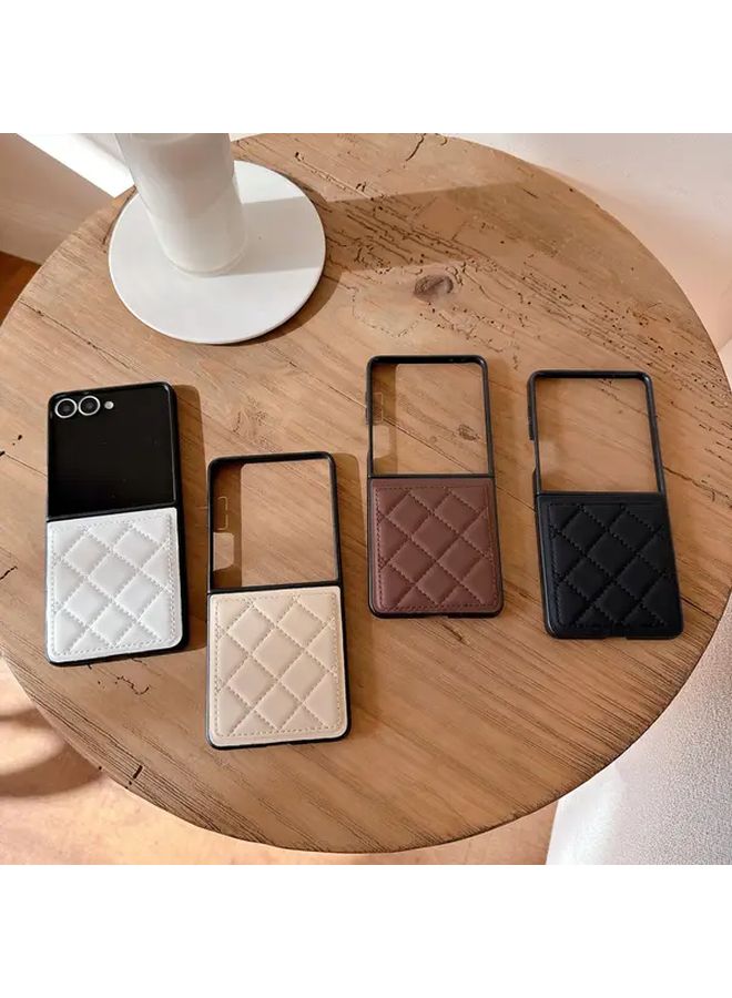 White Diamond Pattern Anti Drop Luxury Handle Phone Case For Samsung Galaxy Z Flip 4 - Image 1