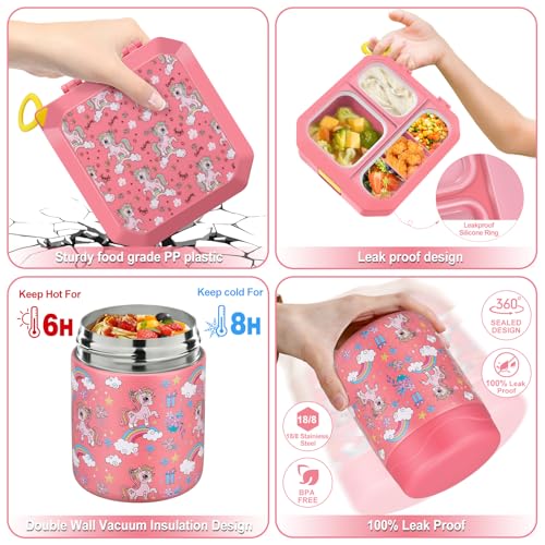 wiwens Bento Lunch Box for Kids with 12oz Soup Thermo Leak-Proof Lunch Food Container with 5 Compartment Thermo Hot Food Jar and Insulated Lunch Bag for Kid Toddler Girls Boys to School - Image 3
