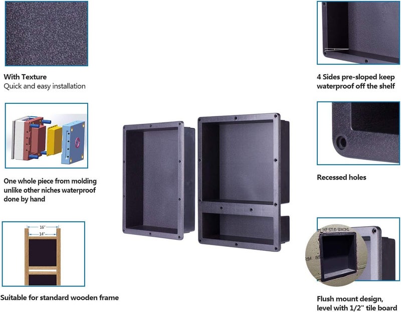 ZIG-ZAG Shower Niche Recessed, ABS Plastic Bathroom Shower Cube 32×20 inches, with Texture - Image 4