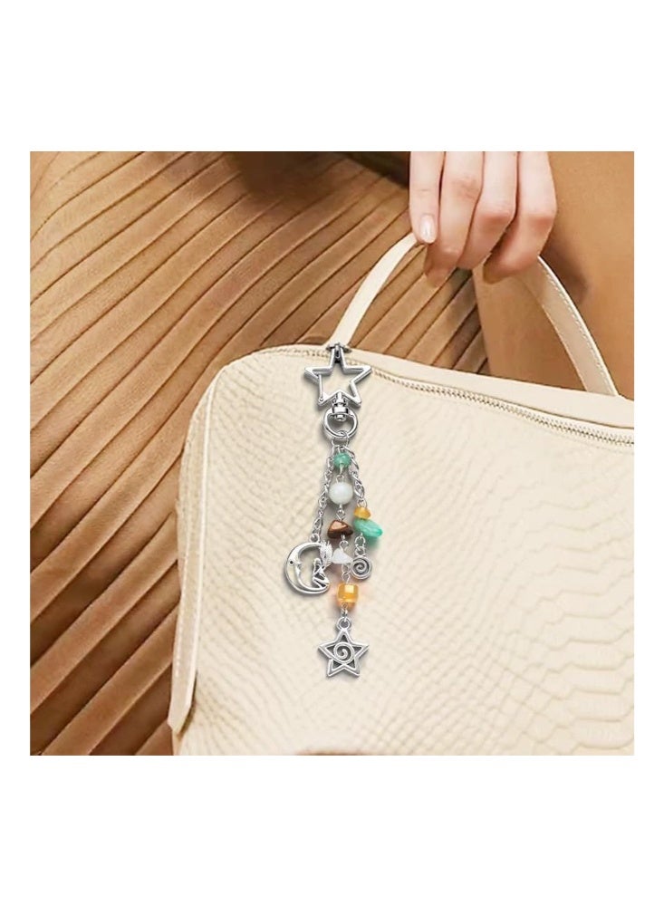 Lucky Star Boho Oceans of Stars Keychain Colorful Star Beads Gemstone Charm, Y2K Aesthetic Purse Charm keychain for Women,Men （Milky Way） - Image 2