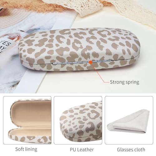 Knagsfa Glasses Case Hard Shell, Cute Sunglasses Case for Women Leather Protective Case for Eyeglass with Cleaning Cloth - Image 3
