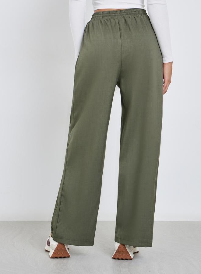 Styli Khaki Linen Look Wide Leg Pants with Pintuck - Image 4