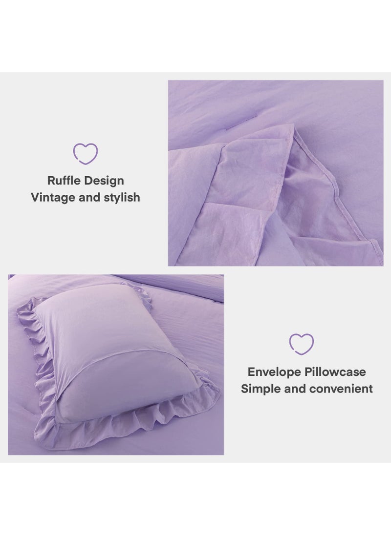 Andency Andency Lavender Ruffle Comforter King(104x90Inch)  3 Pieces(1 Ruffled Comforter and 2 Pillowcases) Solid Farmhouse Shabby Chic Comforter  Vintage Rustic Soft Microfiber Bedding Set  - Image 4