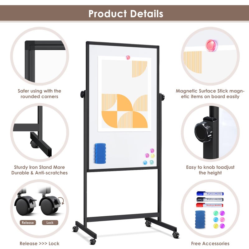 Reliaboard Double Sided Cork Board White Board, 32 x 48 inches Large Cork Board for Office, Height Adjustable Magnetic Dry Erase Board on Wheels, Portable Freestanding Natural Corkboard for Displaying, Planning - Image 5