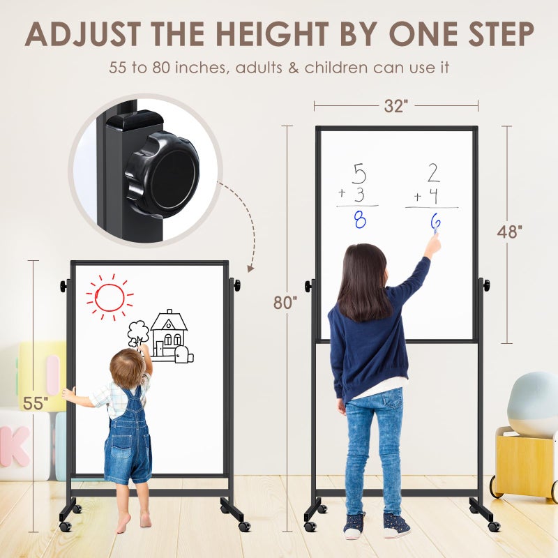 Reliaboard Double Sided Cork Board White Board, 32 x 48 inches Large Cork Board for Office, Height Adjustable Magnetic Dry Erase Board on Wheels, Portable Freestanding Natural Corkboard for Displaying, Planning - Image 2