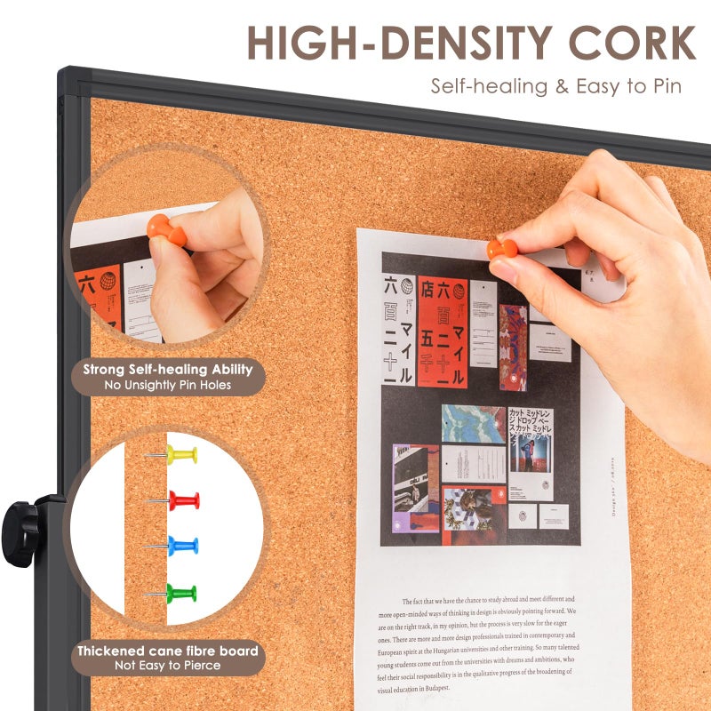 Reliaboard Double Sided Cork Board White Board, 32 x 48 inches Large Cork Board for Office, Height Adjustable Magnetic Dry Erase Board on Wheels, Portable Freestanding Natural Corkboard for Displaying, Planning - Image 4