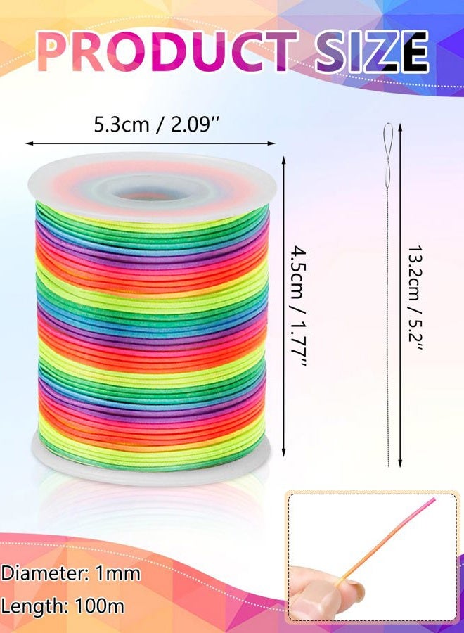 FIVEIZERO Colorful Elastic Bracelet String，1mm 1Roll/100m Elastic Beading Cord Rainbow Stretchy String for Bracelets, Necklace, Jewelry Making with Beading Needle - Image 2