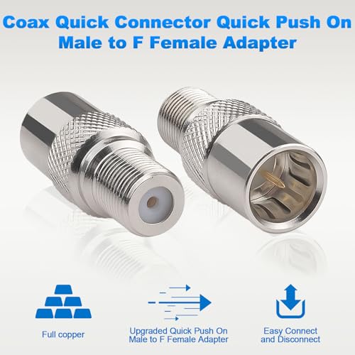 onelinkmore Coax Quick Connector Quick Push On Male to F Female Adapter F Type Male to Female Extender Push on Connector for RG6 Coaxial Cable,Antenna, RVs, Satellite Receiver and Camping TV Connection Pack of 2 - Image 2