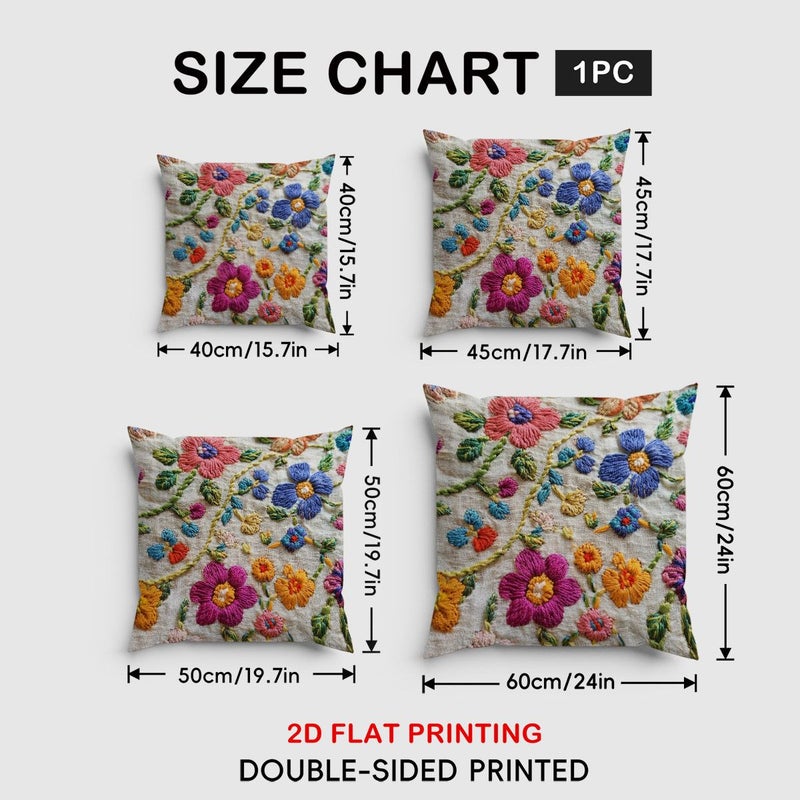 1pc 24x24 Inch 2D Flat Printing Non Real Embroidery Floral Pattern Throw Pillowcase Double Sided Printing For Vintage Living Room Sofa Comfortable Bedroom Bed No Pillow Core - Image 3