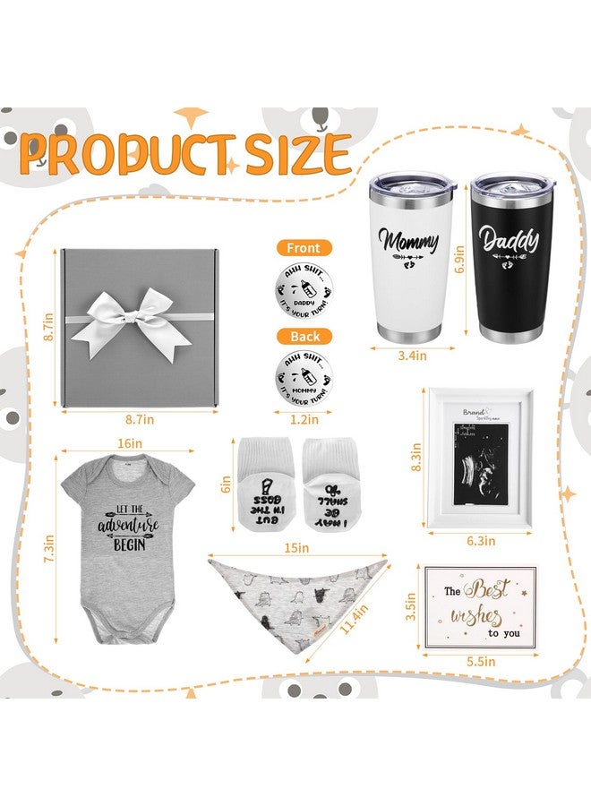 Chuarry 10 Pcs Pregnancy Gifts for New Parents New Mom Women Gender Reveal Gifts Baby Shower 20oz Mom and Dad Tumblers Frame Unisex Jumpsuit for First Time Parents(Classic,Gray) - Image 2