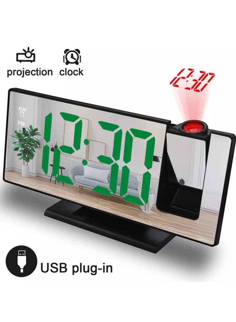 Projector Alarm Clock 7.3" LED Mirror Screen with 0-100% Dimmer, Dual Alarm Digital Clock with USB Charger Ports, 12H/24H Desk Digital Timer - Image 3