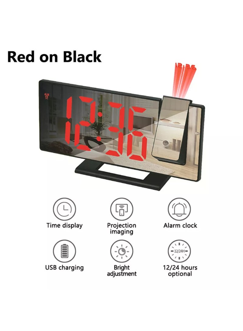 Projector Alarm Clock 7.3" LED Mirror Screen with 0-100% Dimmer, Dual Alarm Digital Clock with USB Charger Ports, 12H/24H Desk Digital Timer - Image 4