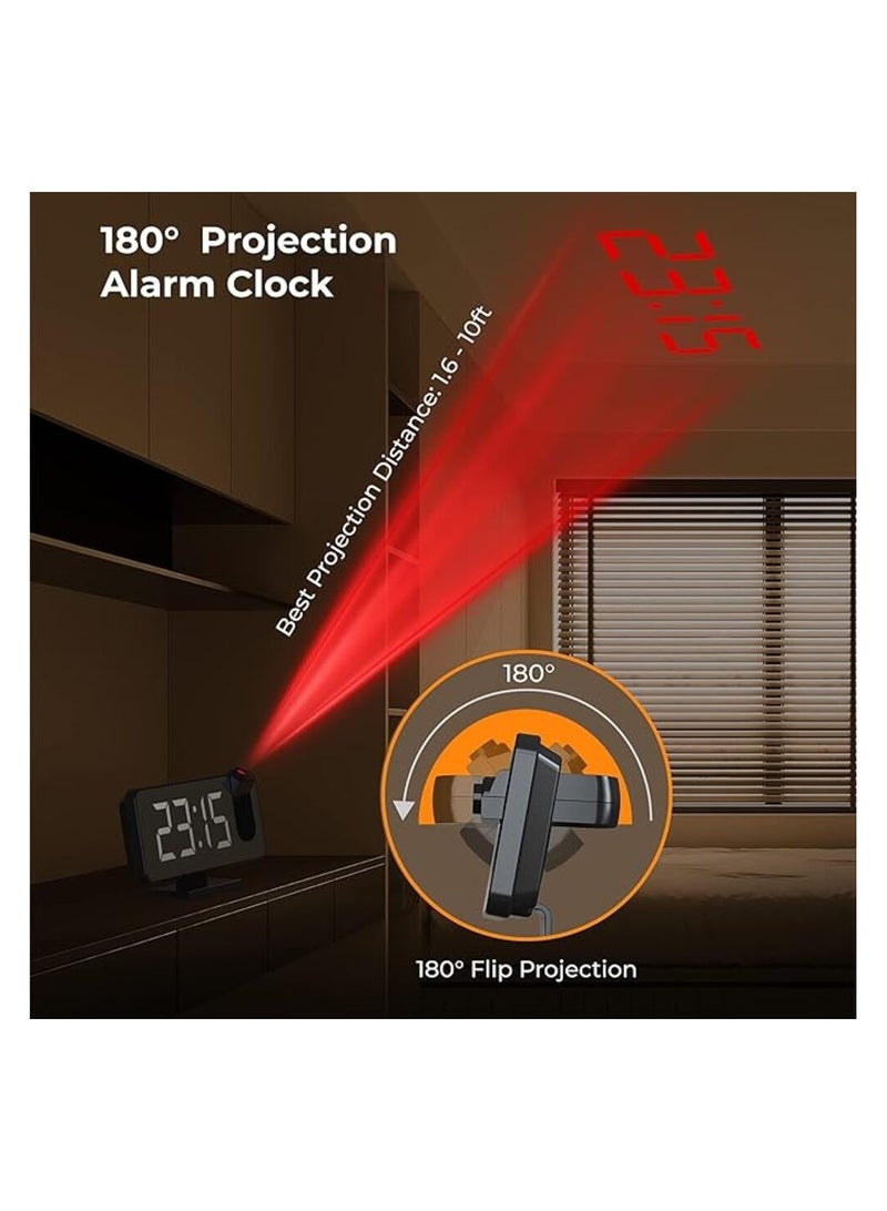 Projector Alarm Clock 7.3" LED Mirror Screen with 0-100% Dimmer, Dual Alarm Digital Clock with USB Charger Ports, 12H/24H Desk Digital Timer - Image 5