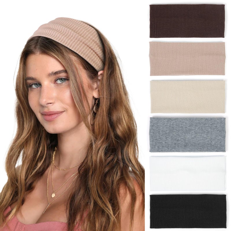Ladies' wide-brimmed non-slip headband, soft and elastic thickened headband, fashionable sports yoga hair accessories 6-piece pack - Image 1