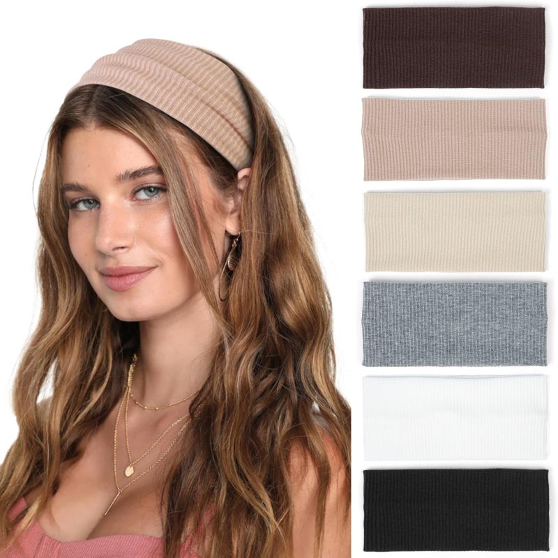 Ladies' wide-brimmed non-slip headband, soft and elastic thickened headband, fashionable sports yoga hair accessories 6-piece pack - Image 2