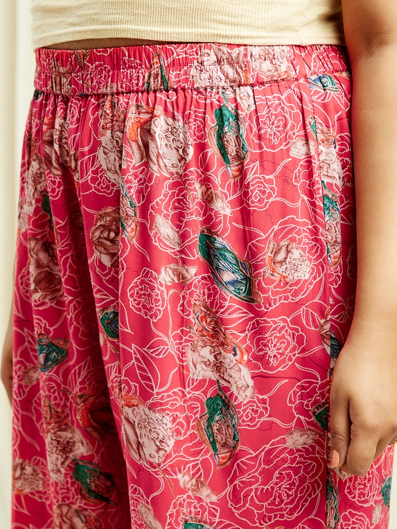 globus Globus Gloplus Women Pink V-Neck Floral Print Tunic With Wide Leg Trousers Plus Size Co-Ord Set  - Image 5