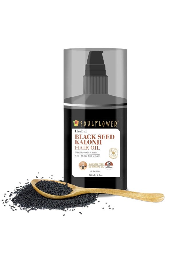 Soulflower Black Seed Kalonji Hair Oil | Hair Growth, Hair Fall Control, Scalp Health, Healthy Hair, Control Acne & Pimple for Men & Women| 100% Pure, Natural, Organic | 120ml - Image 1