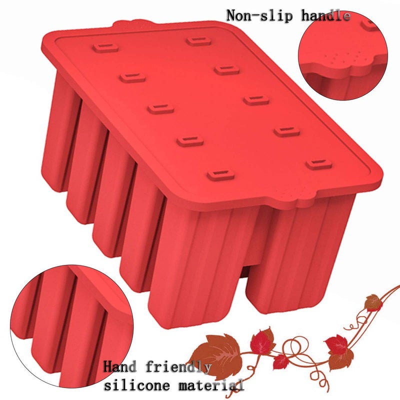 Azonbey Silicone Popsicles Molds, Homemade ICE Popsice Molds Food Grade BPA-Free with Popsicles Maker Sticks Popsicles Bags A Funnel, Popcycle Maker (Red-10 Cavity) - Image 5