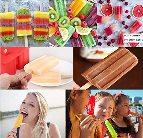 Azonbey Silicone Popsicles Molds, Homemade ICE Popsice Molds Food Grade BPA-Free with Popsicles Maker Sticks Popsicles Bags A Funnel, Popcycle Maker (Red-10 Cavity) - Image 4