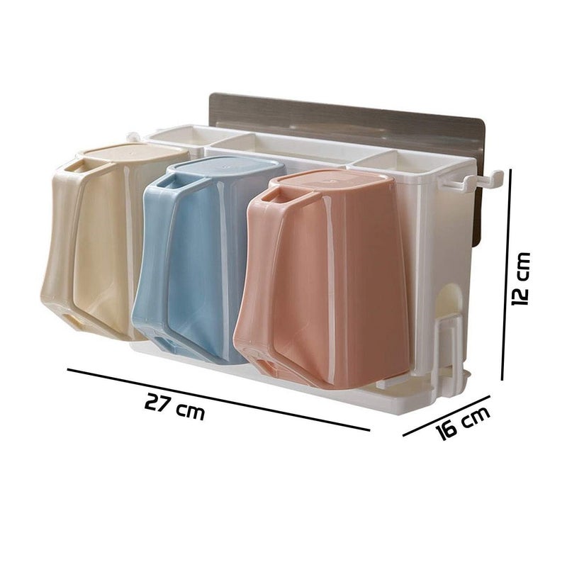 Shrux Shrux Multicompartment Toothbrush Holder Stand | Bathroom and Beauty Product Organizer Wall-Mounted Stand | Self-Adhesive 3 Slot Lotion, Cream, Shampoo & Razor Holder Caddy - Image 2