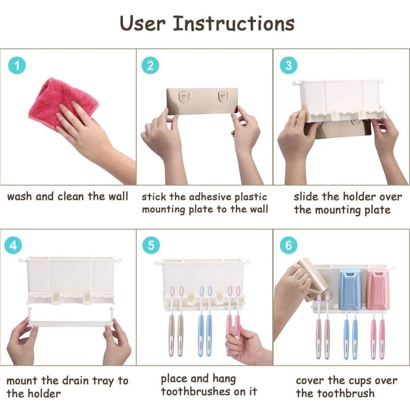 Shrux Shrux Multicompartment Toothbrush Holder Stand | Bathroom and Beauty Product Organizer Wall-Mounted Stand | Self-Adhesive 3 Slot Lotion, Cream, Shampoo & Razor Holder Caddy - Image 5