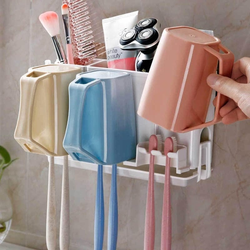 Shrux Shrux Multicompartment Toothbrush Holder Stand | Bathroom and Beauty Product Organizer Wall-Mounted Stand | Self-Adhesive 3 Slot Lotion, Cream, Shampoo & Razor Holder Caddy - Image 4