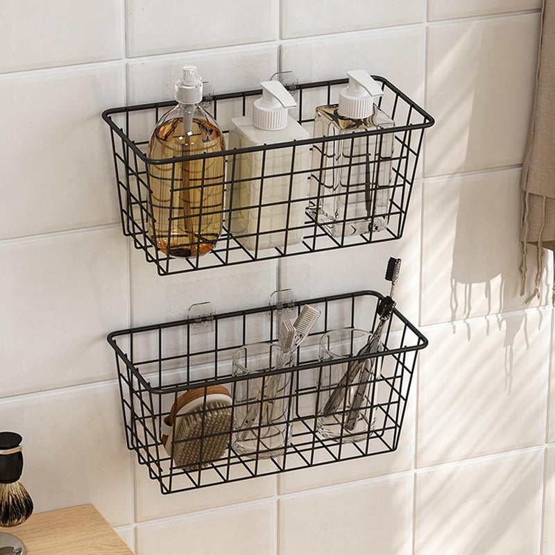 Deertaip Hanging Kitchen Baskets For Storage Adhesive Small Wire Storage Baskets No Drilling Wall Mounted Shelf with Kitchen Food Pantry Bathroom Shelf Storage, 2 PACK, Black - Image 4