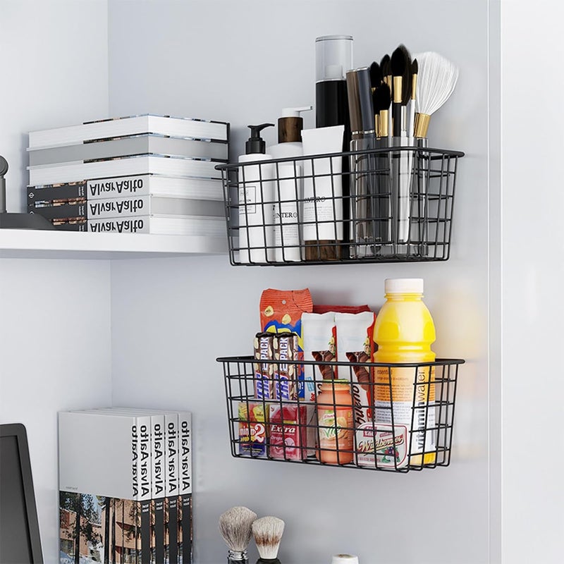Deertaip Hanging Kitchen Baskets For Storage Adhesive Small Wire Storage Baskets No Drilling Wall Mounted Shelf with Kitchen Food Pantry Bathroom Shelf Storage, 2 PACK, Black - Image 3