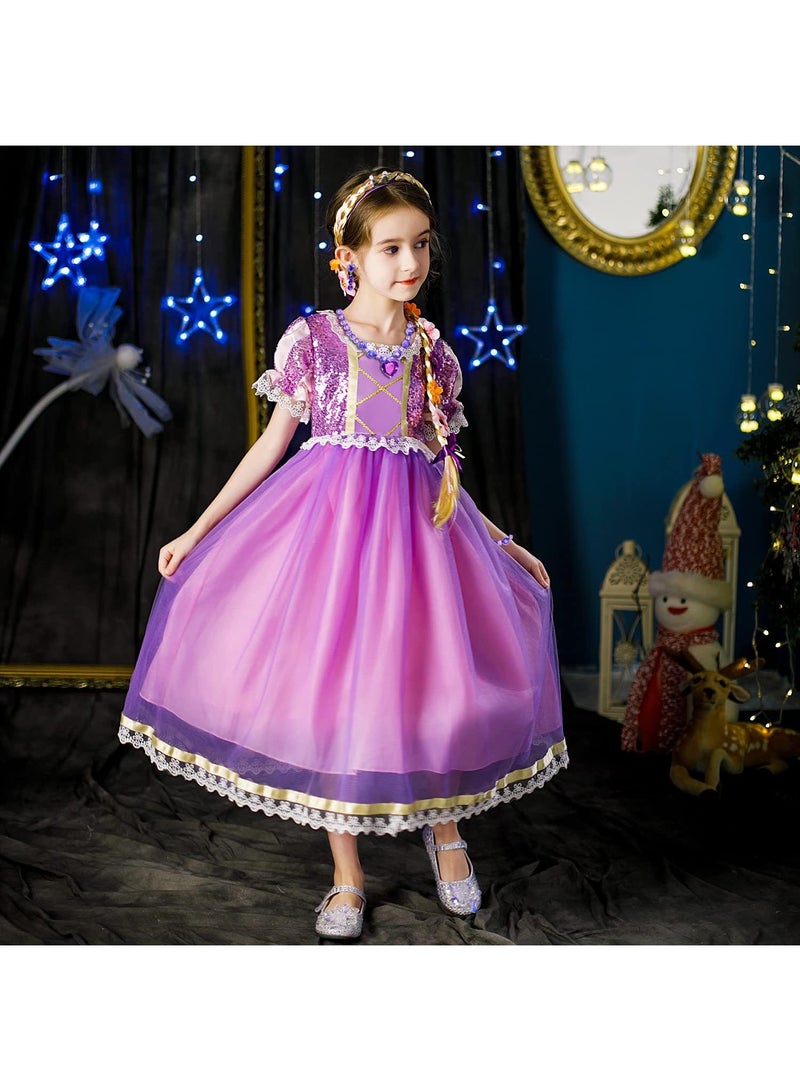 Sweet seven طقم تنكر الأميرة رابونزل: كوسبلاي، عيد ميلاد، زي خيالي مع باروكة، مجوهرات، وتاج - فستان فاخر للحفلات للفتيات مناسب لطول 120 سم - Image 3