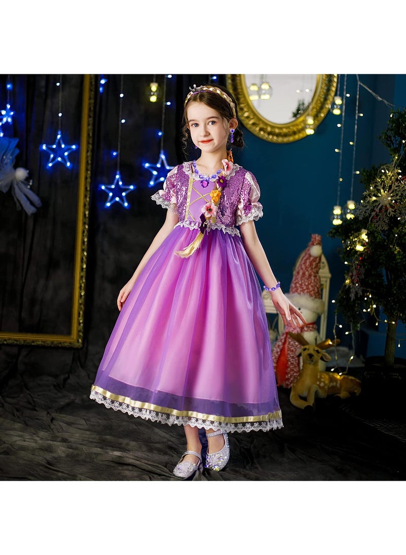 Sweet seven طقم تنكر الأميرة رابونزل: كوسبلاي، عيد ميلاد، زي خيالي مع باروكة، مجوهرات، وتاج - فستان فاخر للحفلات للفتيات مناسب لطول 120 سم - Image 2