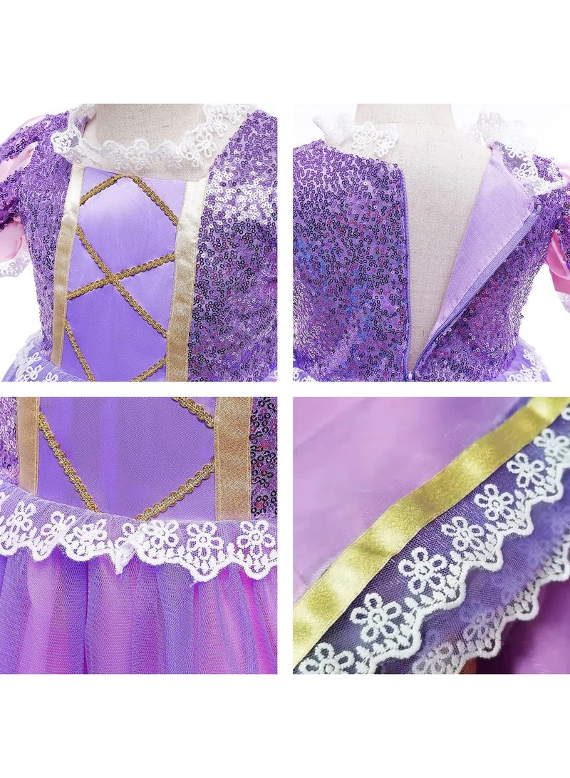 Sweet seven طقم تنكر الأميرة رابونزل: كوسبلاي، عيد ميلاد، زي خيالي مع باروكة، مجوهرات، وتاج - فستان فاخر للحفلات للفتيات مناسب لطول 120 سم - Image 5