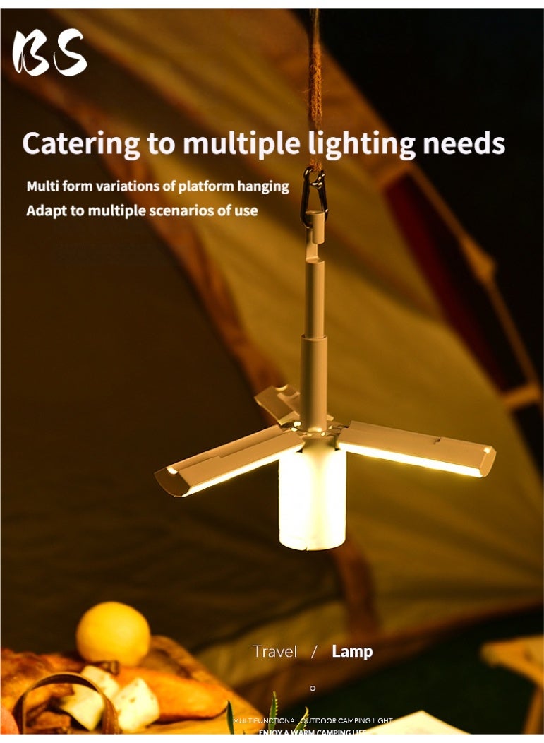 بي إس مصباح تخييم LED أبيض قابل للطي | مصباح تخييم قابل لإعادة الشحن | مصباح خيمة قابل للطي مقاوم للماء | بطارية قابلة لإعادة الشحن 4000 مللي أمبير في الساعة | عمر بطارية طويل | قاعدة مغناطيسية | ثلاثة أوضاع استشعار للضوء | طي متعدد الزوايا. - Image 3