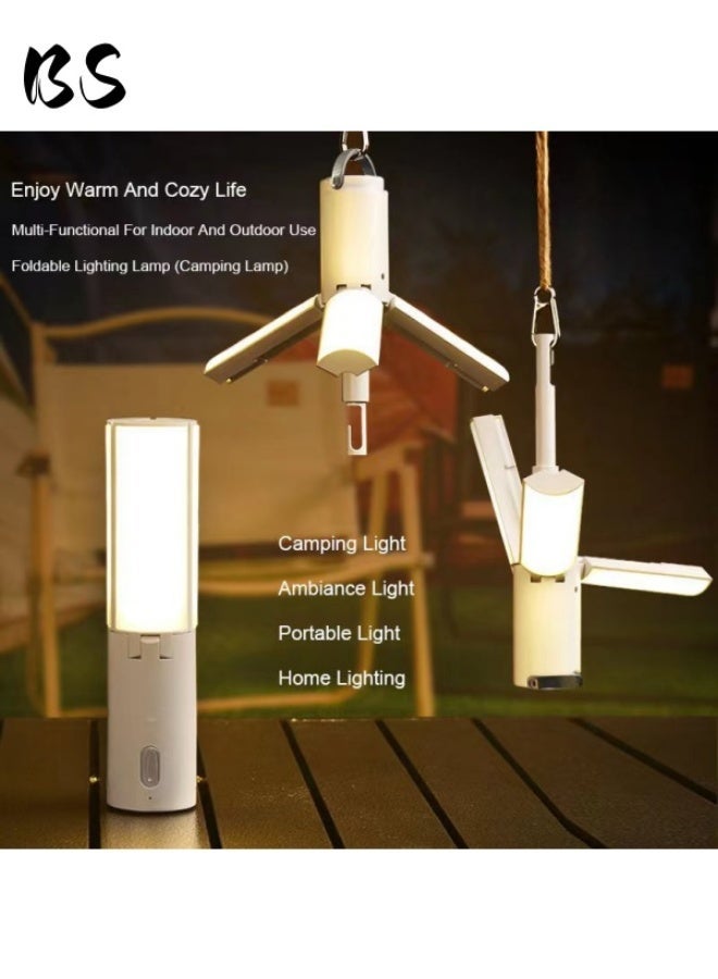 بي إس مصباح تخييم LED أبيض قابل للطي | مصباح تخييم قابل لإعادة الشحن | مصباح خيمة قابل للطي مقاوم للماء | بطارية قابلة لإعادة الشحن 4000 مللي أمبير في الساعة | عمر بطارية طويل | قاعدة مغناطيسية | ثلاثة أوضاع استشعار للضوء | طي متعدد الزوايا. - Image 1