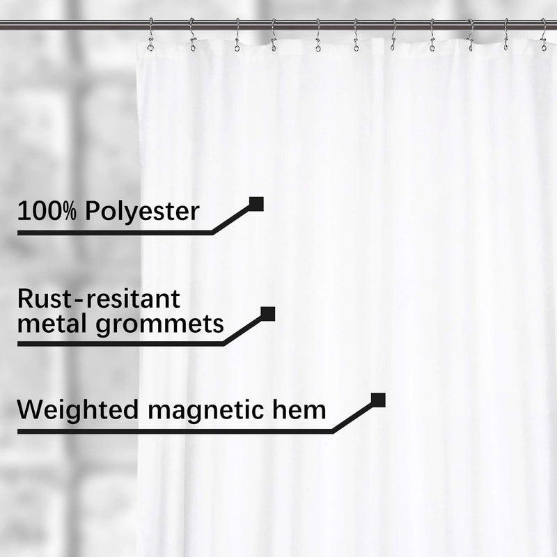 N&Y HOME Hotel Quality Fabric Oversize Shower Curtain Liner, Washable Water Repellent Bathroom Shower Curtain Liner with Eyelets 96 x 72 Inches White - Image 3
