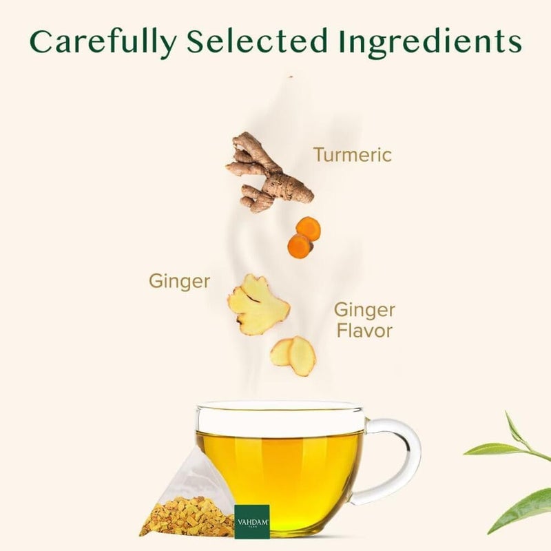 VAHDAM Turmeric Ginger Herbal Tea Bags - 100 Caffeine Free Pyramid Tea Bags, Non-GMO, Gluten Free - Image 3