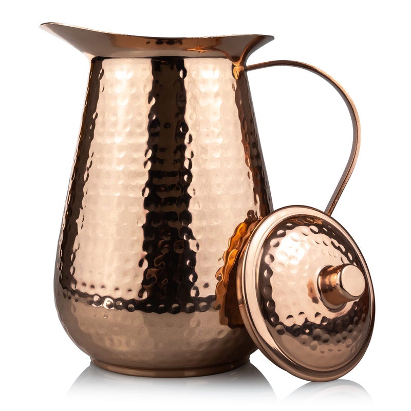 Kosdeg Kosdeg  Copper Pitcher With Lid  68 Oz  Drink More Water Lower Your Sugar Intake And Enjoy The Health Benefits  Pure Copper Handmade Hammered Jug The Best Bedside Carafe  Heavy Gauge 